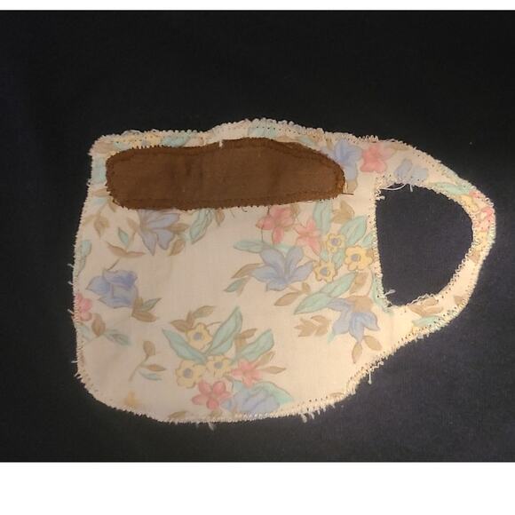 Reworked Upcycle Navy Blue Coffee Tea Applique Crop Crewneck Tee - Picture 4 of 4